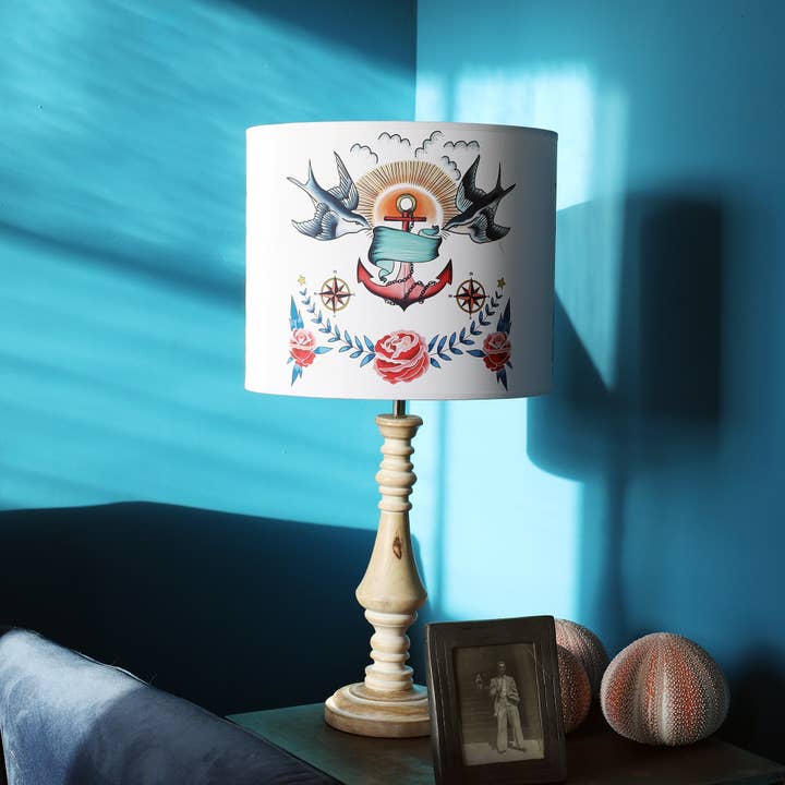 Swallow's & Anchor Lampshade for wholesale by Cream Cornwall