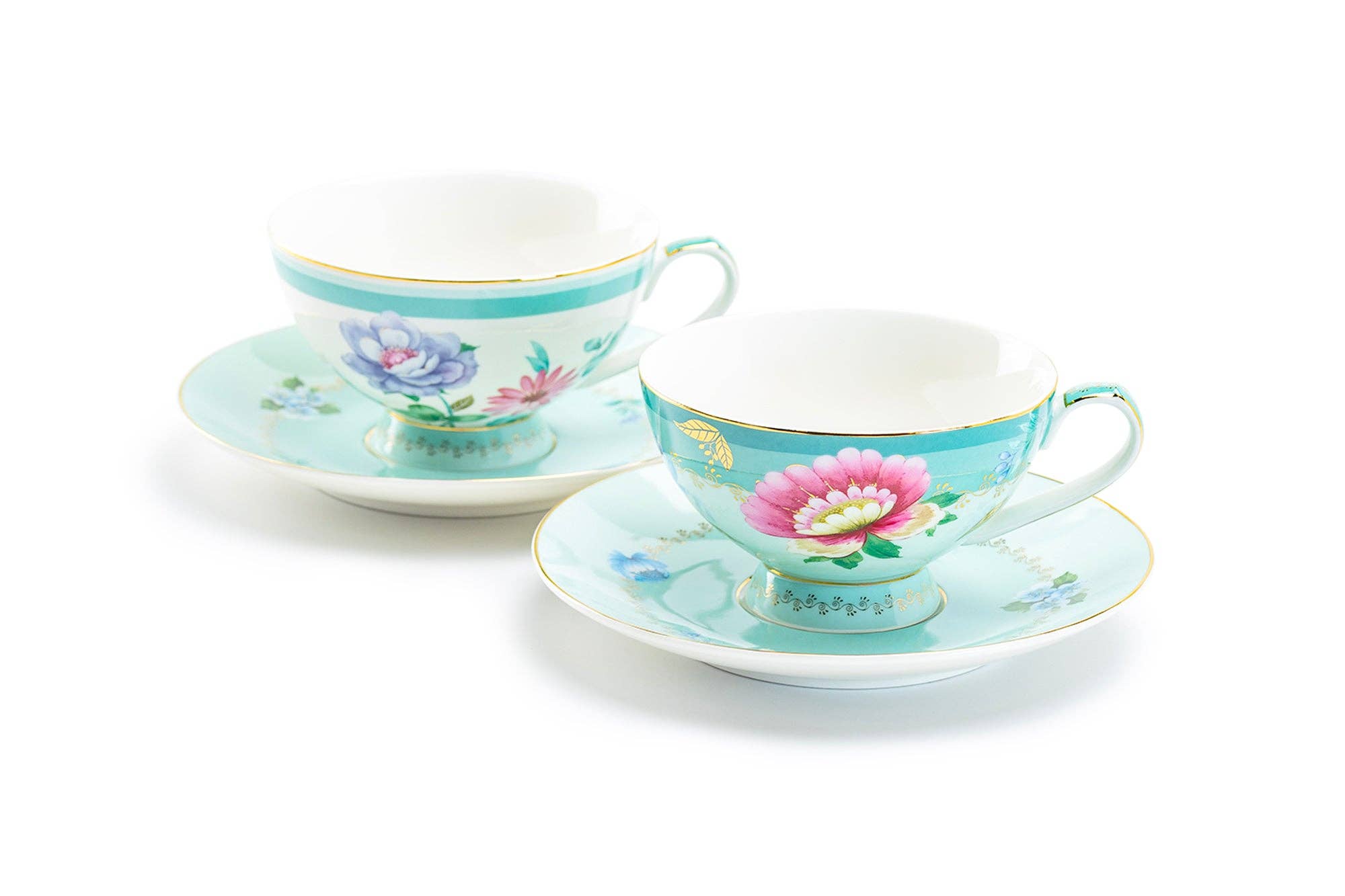 Grace Teaware - Wholesale Tea Set - Mint Flower Garden 7oz Fine Porcelain Cup & Saucer Set of 22