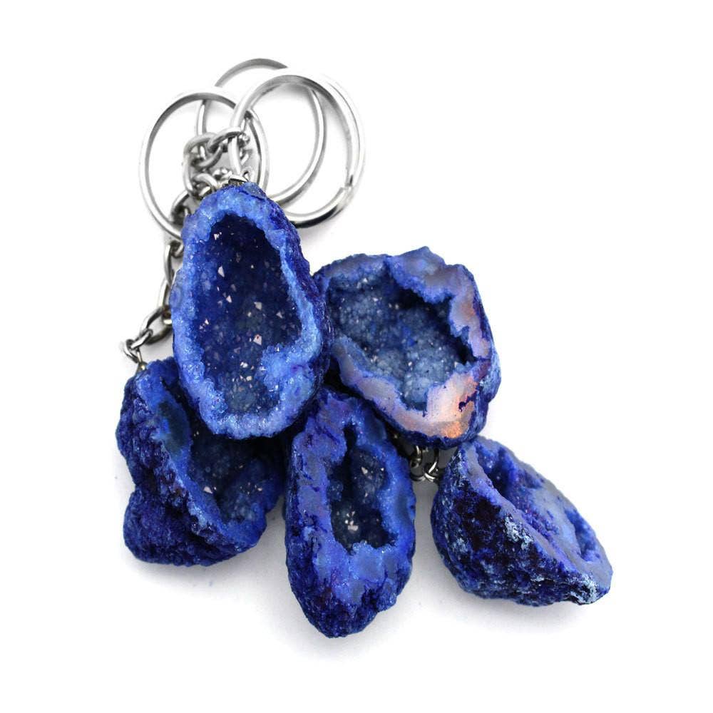 Rock Paradise - Wholesale Keychain - Women's - Crystal Half Occo Geode Silver Toned Key Chain3