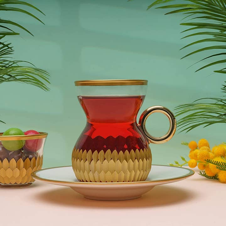 benjashop – Conjunto de chá por atacado – Conjunto de Chá Turco Pasabahce com Copos e Pratos (Conjunto com 6)2