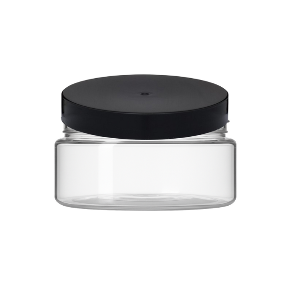 AfroCosmetics & Culture – wholesale Jar – 8 oz Clear Plastic Jar Black Ribbed Cap Cosmetic Refillable 1