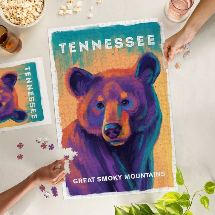 Lantern Press – wholesale Puzzle – Adult – 1000 PIECE PUZZLE Great Smoky Mountains, TN Vivid Black Bear1