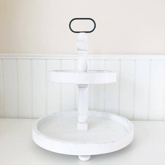 Foundations Decor - Wholesale Decorative Tray - Foundations Decor Tiered Tray - Distressed White Round 15"
