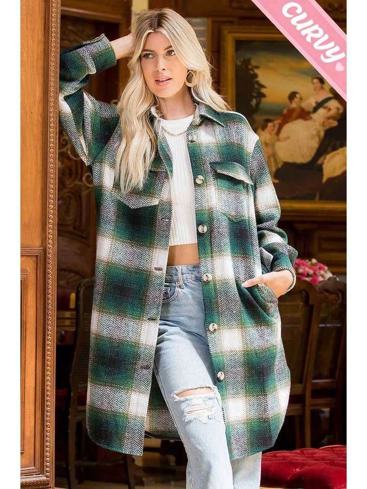 Sweet Lovely by Jen - Wholesale Shirt Jacket/Shacket - Women's - PLUS SIZE SHACKET /PLAID COAT18