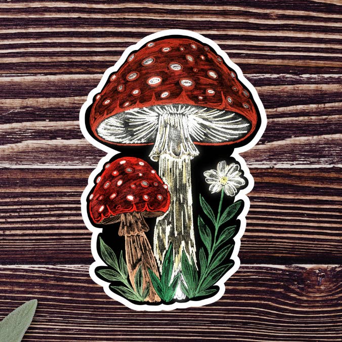 Red Mushroom Chalk Sticker for wholesale by Sable Satin Moon Shop