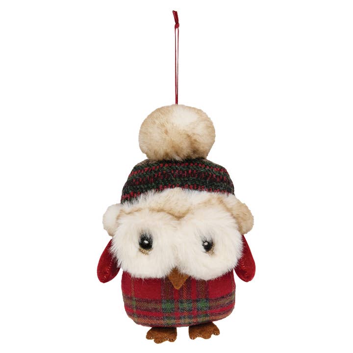 Rote karierte Eule mit Beanie-Ornament für den Großhandel von Bright Ideas