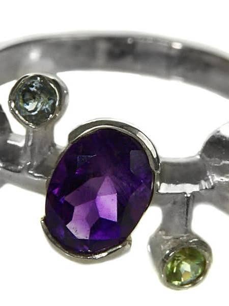 Six Stone Single Line Ring Mixed Stones for wholesale by Sikara & Co.