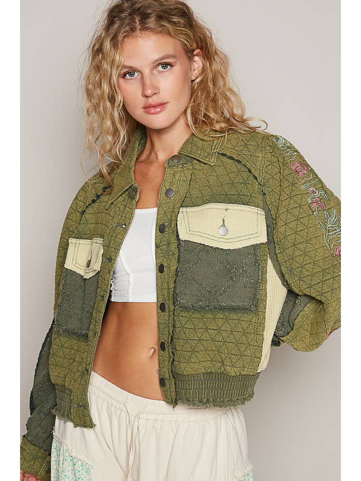 Pol Clothing - Wholesale Jacket - Women's - Vintage washed embroidered sleeve quilted jacket