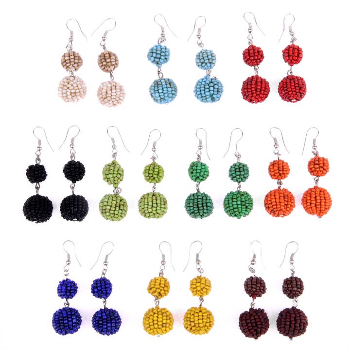 Seed Bead 2 ball earring assorted 12 for wholesale by Erik & Mike