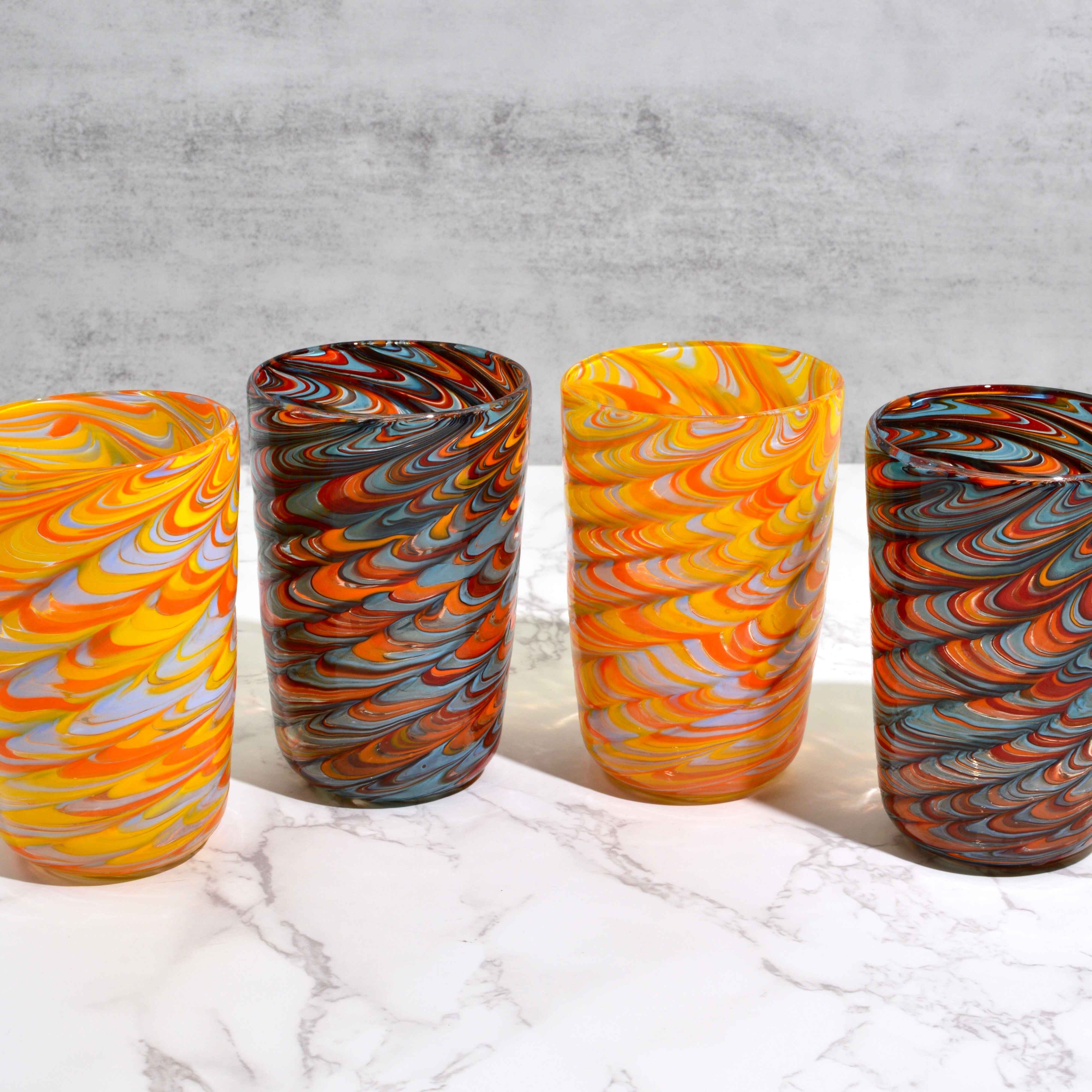 Via Graceffo - Wholesale Drinking Glass/Cup - Murano Glass Tumbler, Multicolor Pavone Marbled4