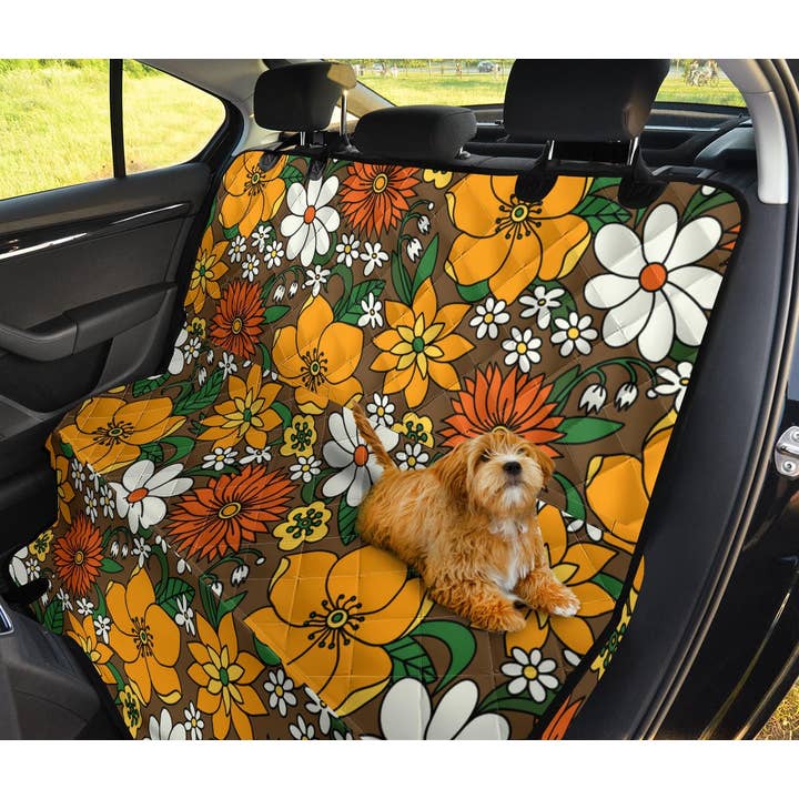 Raiana's Vibes - Wholesale Pet seat belt – Dog - Retro Flowers Back Seat Cover For Dogs, Dog Car Seat Cover3