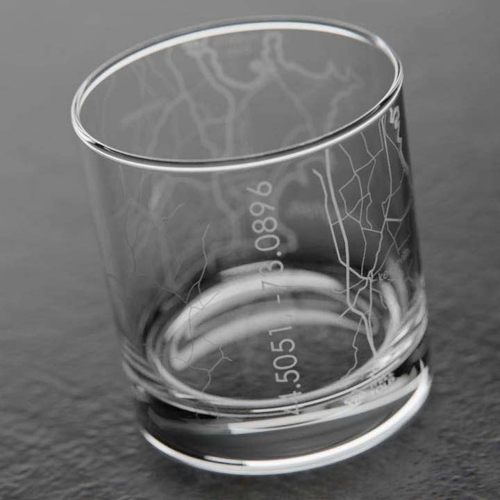 Well Told - Wholesale Drinking Glass/Cup - Burlington, VT City Map - Etched Whiskey Rocks Glass3