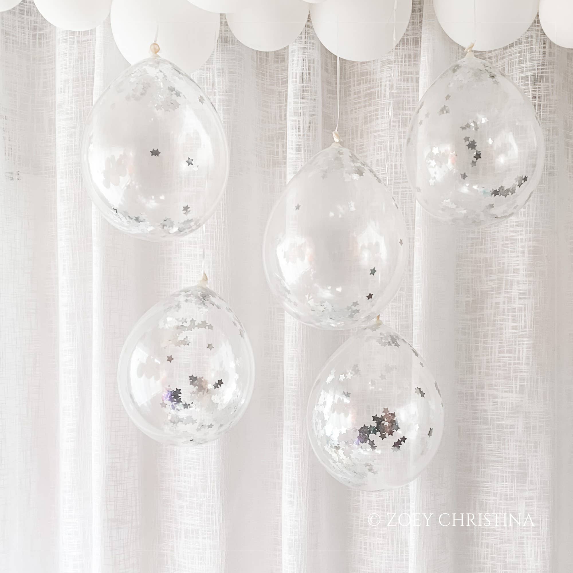 Zoey Christina - Vente Ballon - Ballon en latex rempli de confettis étoiles argentées | Lot de 258