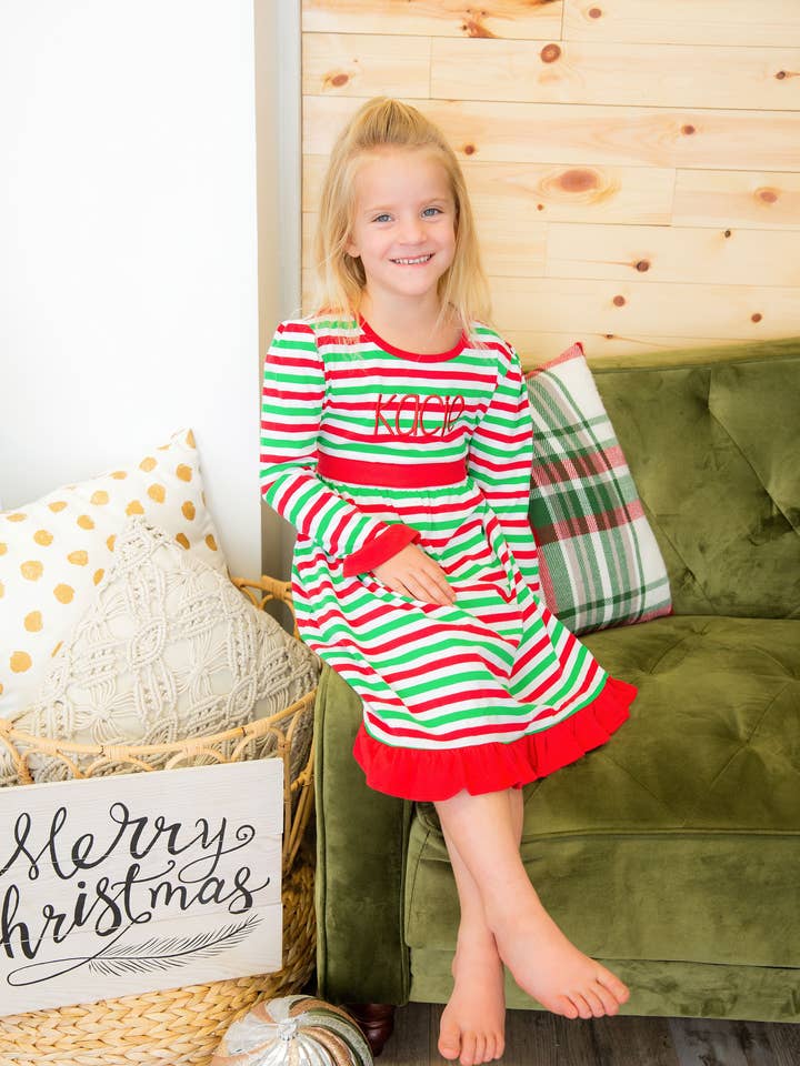 Abito a maniche lunghe con cravatta - ROSSO/VERDE/BIANCO per la vendita all'ingrosso da parte di Love That Cotton