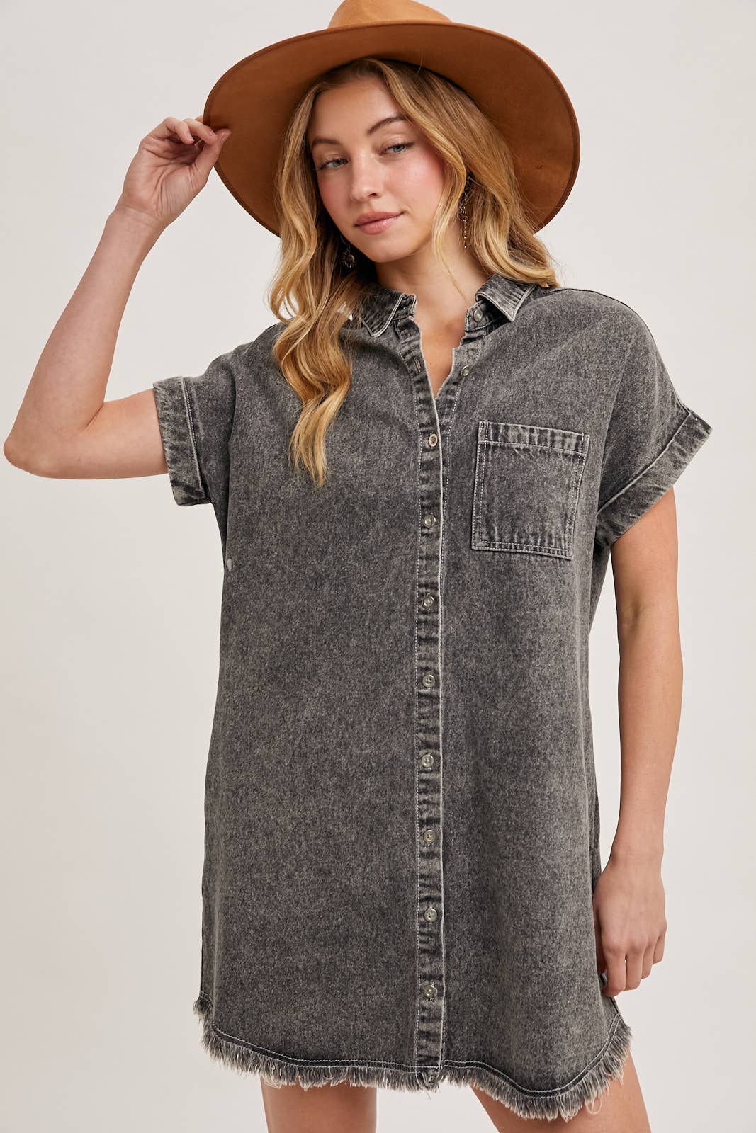 Bluivy - Wholesale Dress - Women's - FRAYED HEM DENIM SHIRT DRESS0