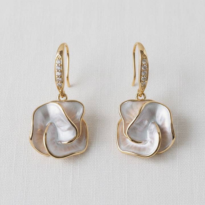 Handmade Enamel Camellia Flower Dangle Earrings for wholesale by Ellemadera