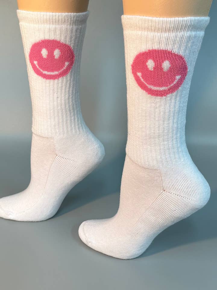 Crew Sock | Pink Smiley for wholesale by Mayo Mills