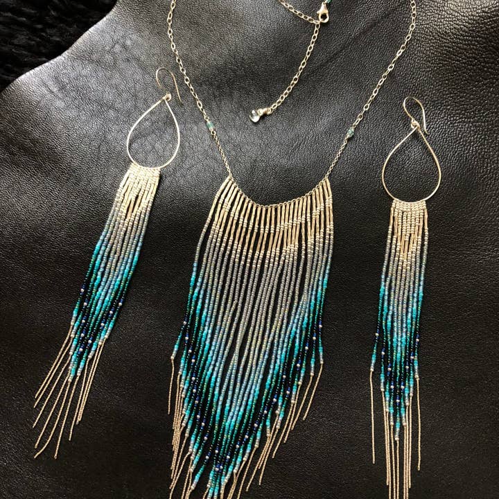 Maui Swan Beadwork Fringe Set W/ Solid Sterling Silver Chain for wholesale by Maui Swan Designs