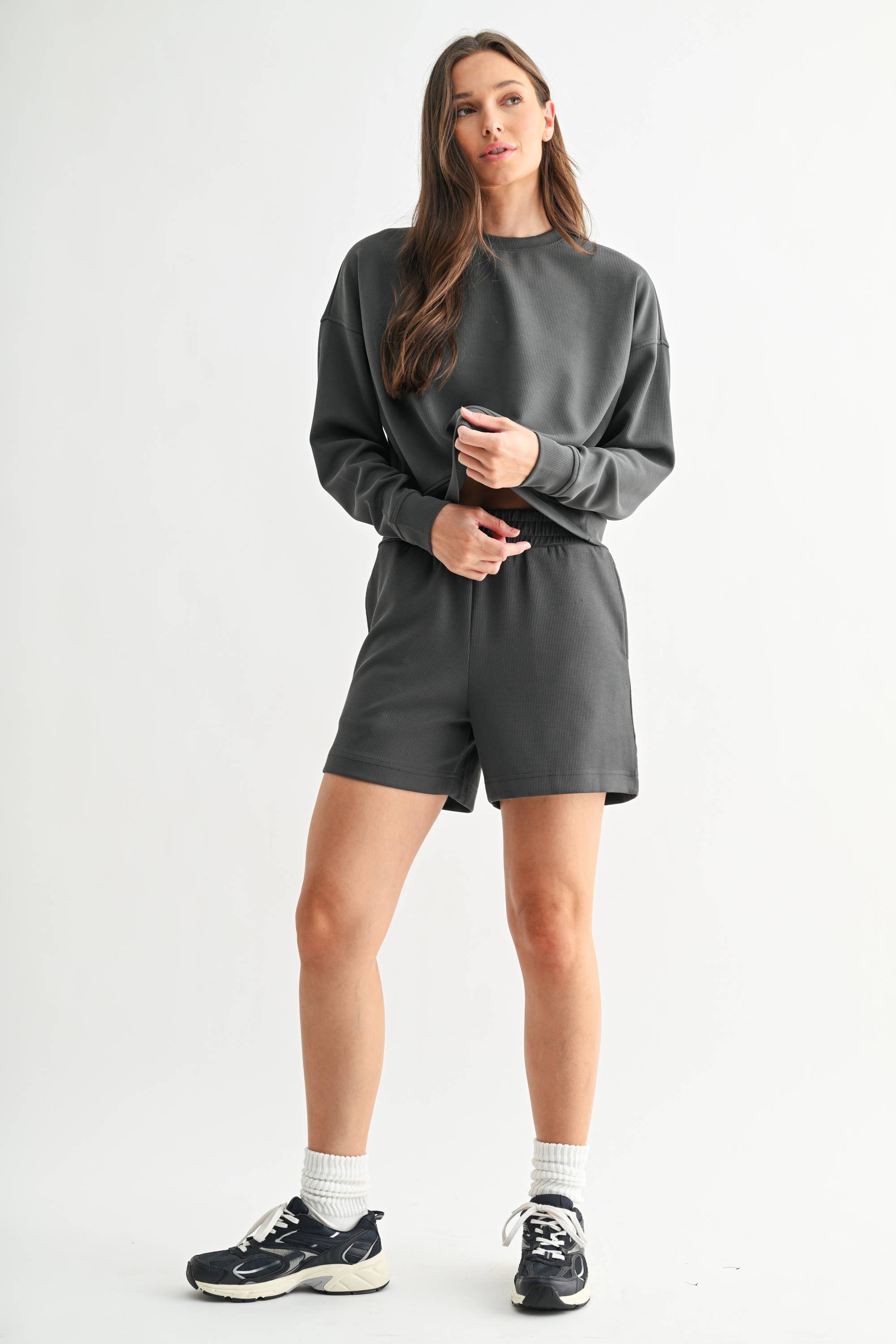 Mono B - Wholesale Lounge Shorts - Women's - Luxe Sand Wash Rib Lounge Shorts23