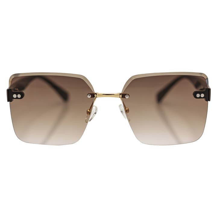 CASCADE - Rimless Oversize Square Brown Sunglasses Gold Amber Lens for wholesale by Morspecs