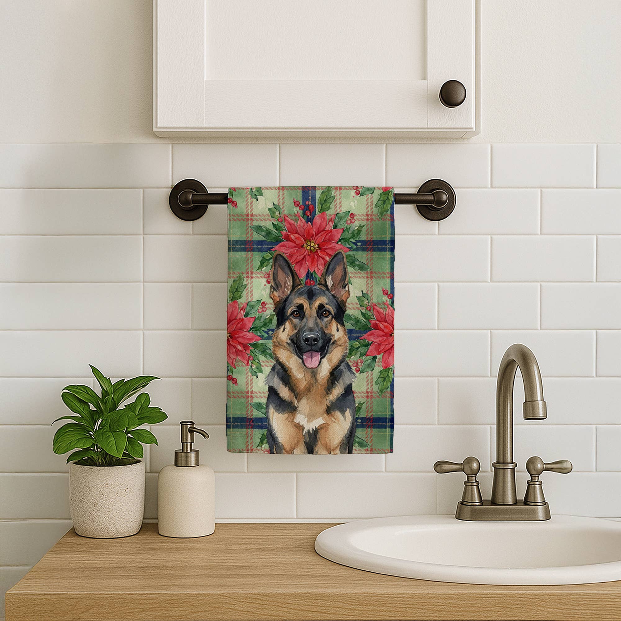 Caroline's Treasures - Wholesale Hand Towel - German Shepherd Christmas Poinsettas Towel WDK86460