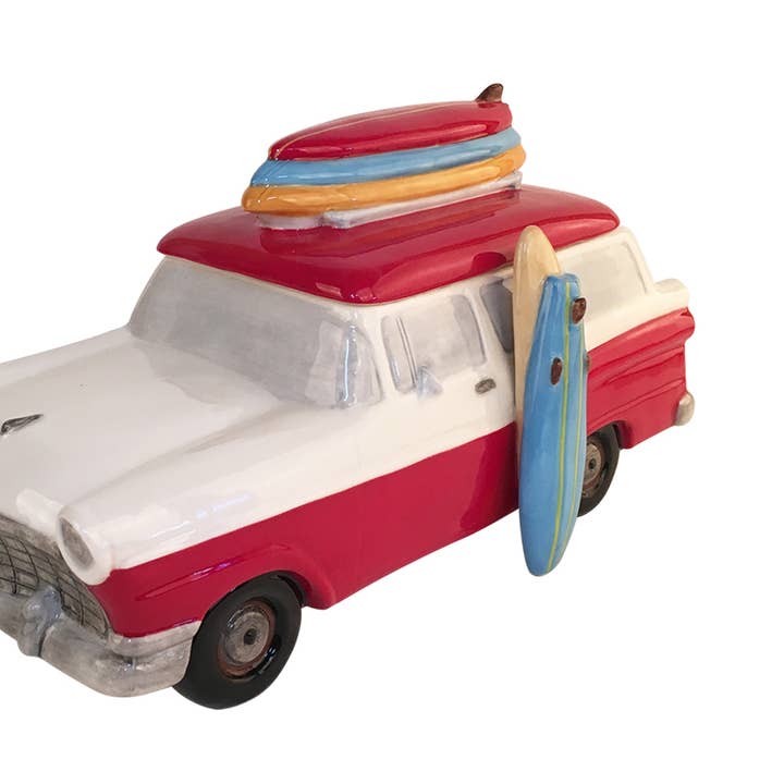 Red Surf Wagon Cookie Jar for wholesale by Blue Sky Clayworks