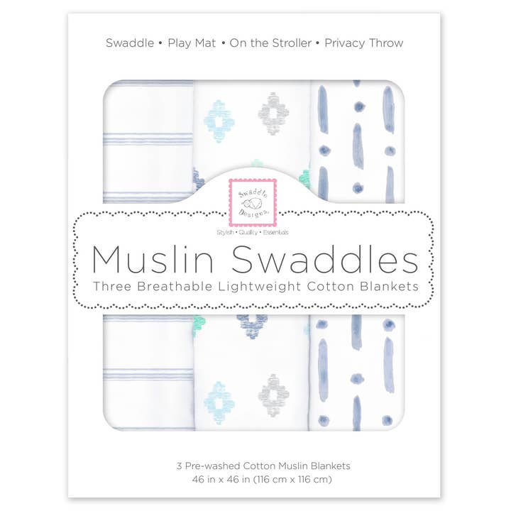 Couvertures à langer en mousseline, lot de 3, denim indigo pour la vente par SwaddleDesigns