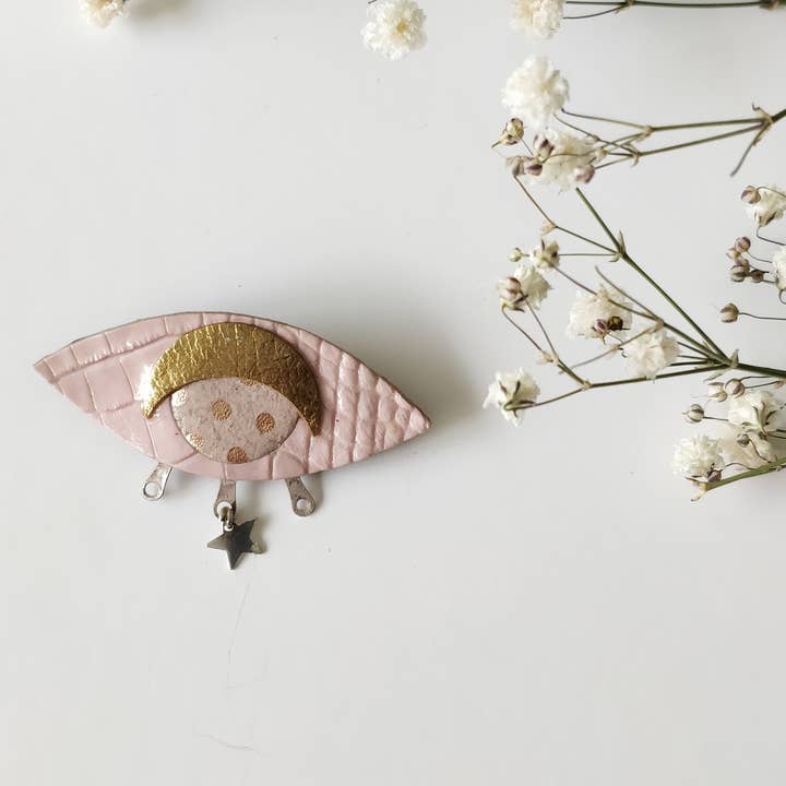 Broche olho rosa ouro e prata 925 rosa por atacado de Onëhj