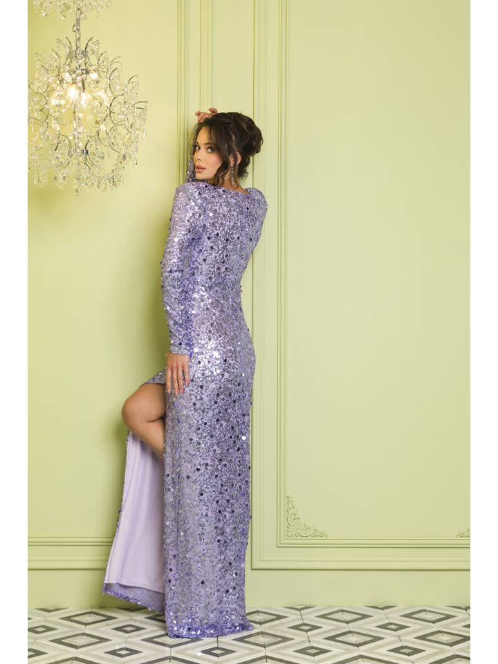 RICARICA INC. – Großhandel Abendkleid – Damen – 7145_MAXIKLEID MIT LANGEN ÄRMELN UND PAILLETTEN 1