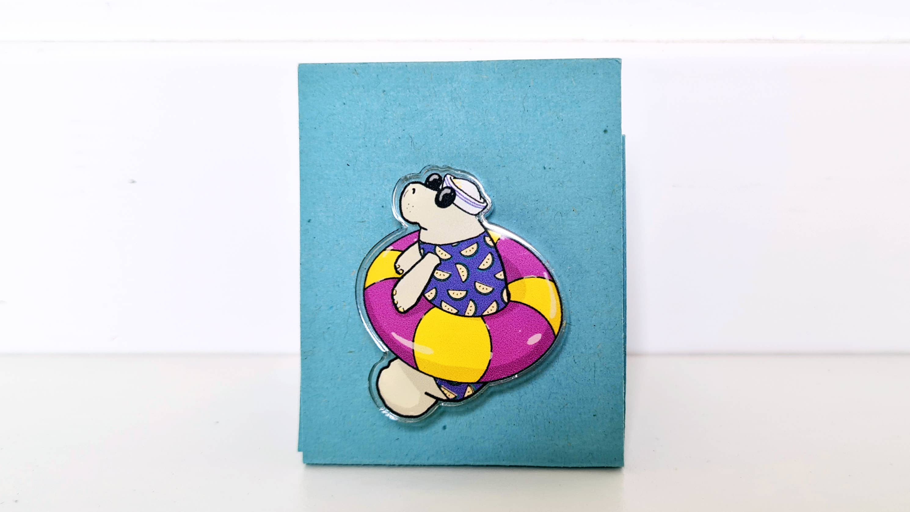 Tostoini - Wholesale Brooch - Summer manatee with floater and swimsuit acrylic pin1