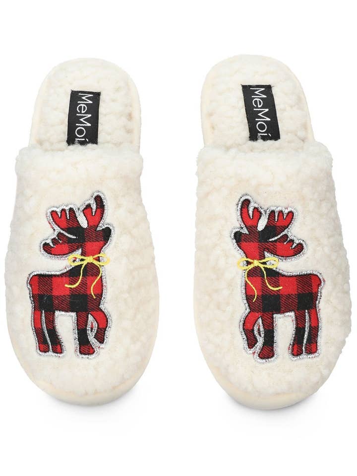 Women's Plaid Reindeer Plush Slippers for wholesale by Infinity Classics International Inc.
