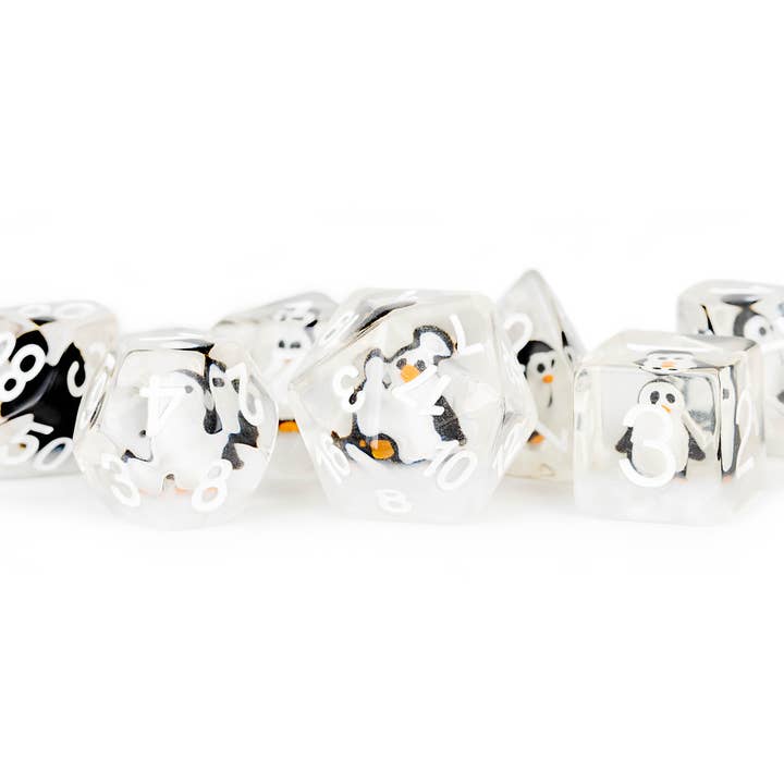 FanRoll by Metallic Dice Games - Wholesale Dice - NEW 13 Inclusion Dice Resin: Penguin, Koala, Dinosaur