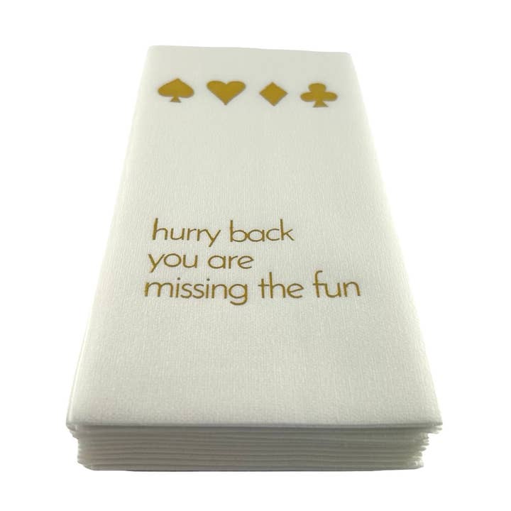 Guest Towel Napkins, Hurry Back Card Game for wholesale by Maven Home