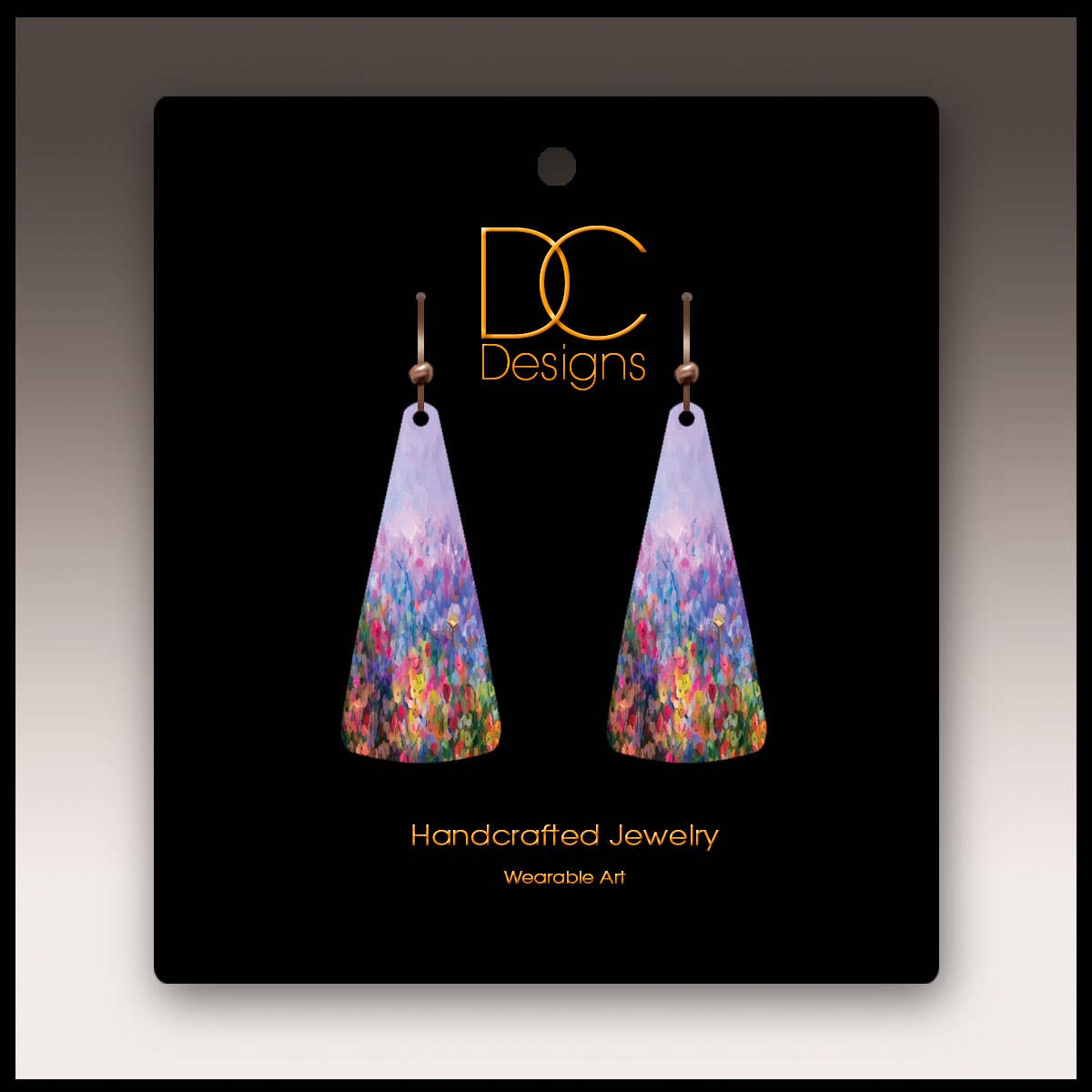 Illustrated Light & DC Designs - Wholesale Dangle Earrings - Rainbow Abstract Floral Triangle Drop Handmade Earrings1