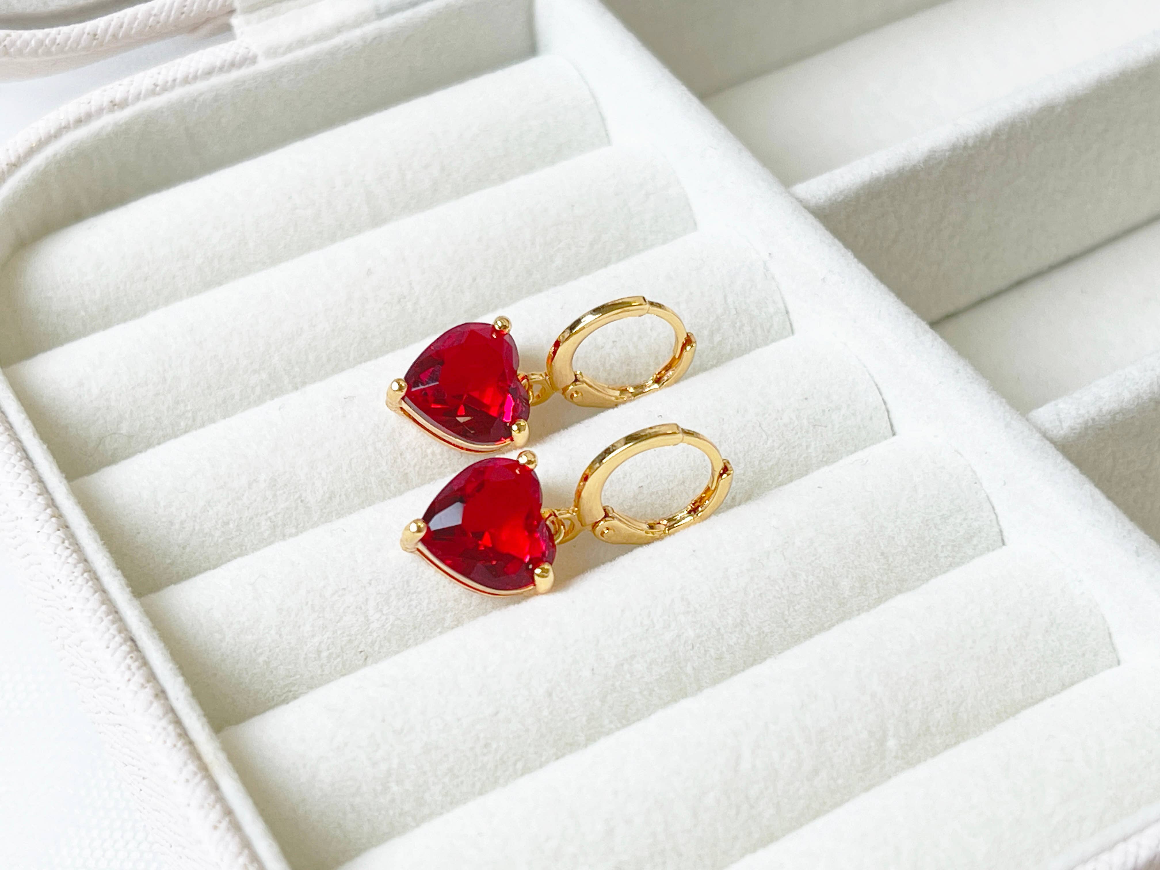 Melange Blanc - Vendita all'ingrosso Orecchini pendenti - Orecchini a cuore rosso E149, cerchi a cuore, orecchini pendenti a cuore9