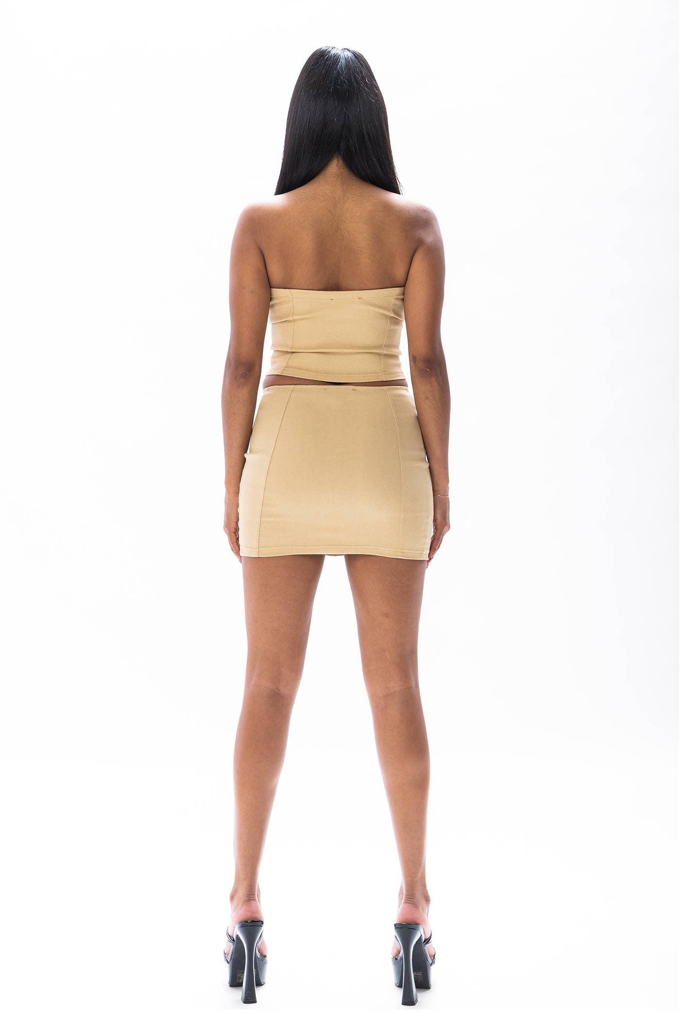 Khaki Sleeveless contrast zipper top and mini skirt set for wholesale on Faire3