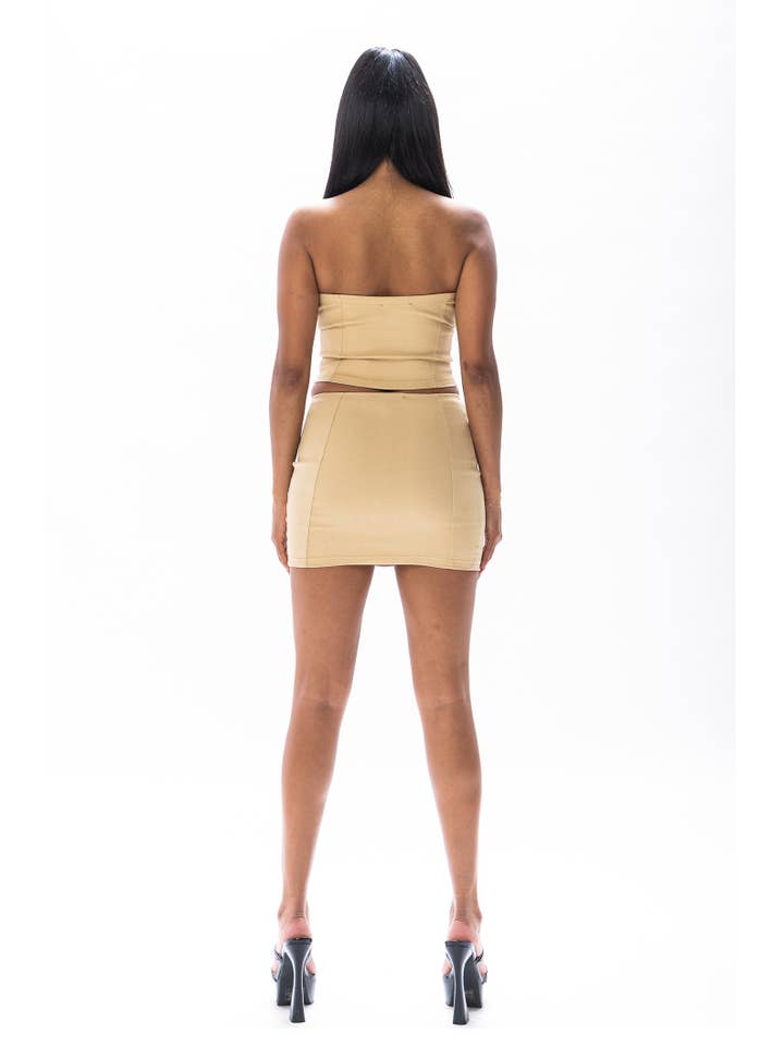Khaki Sleeveless contrast zipper top and mini skirt set for wholesale on Faire3