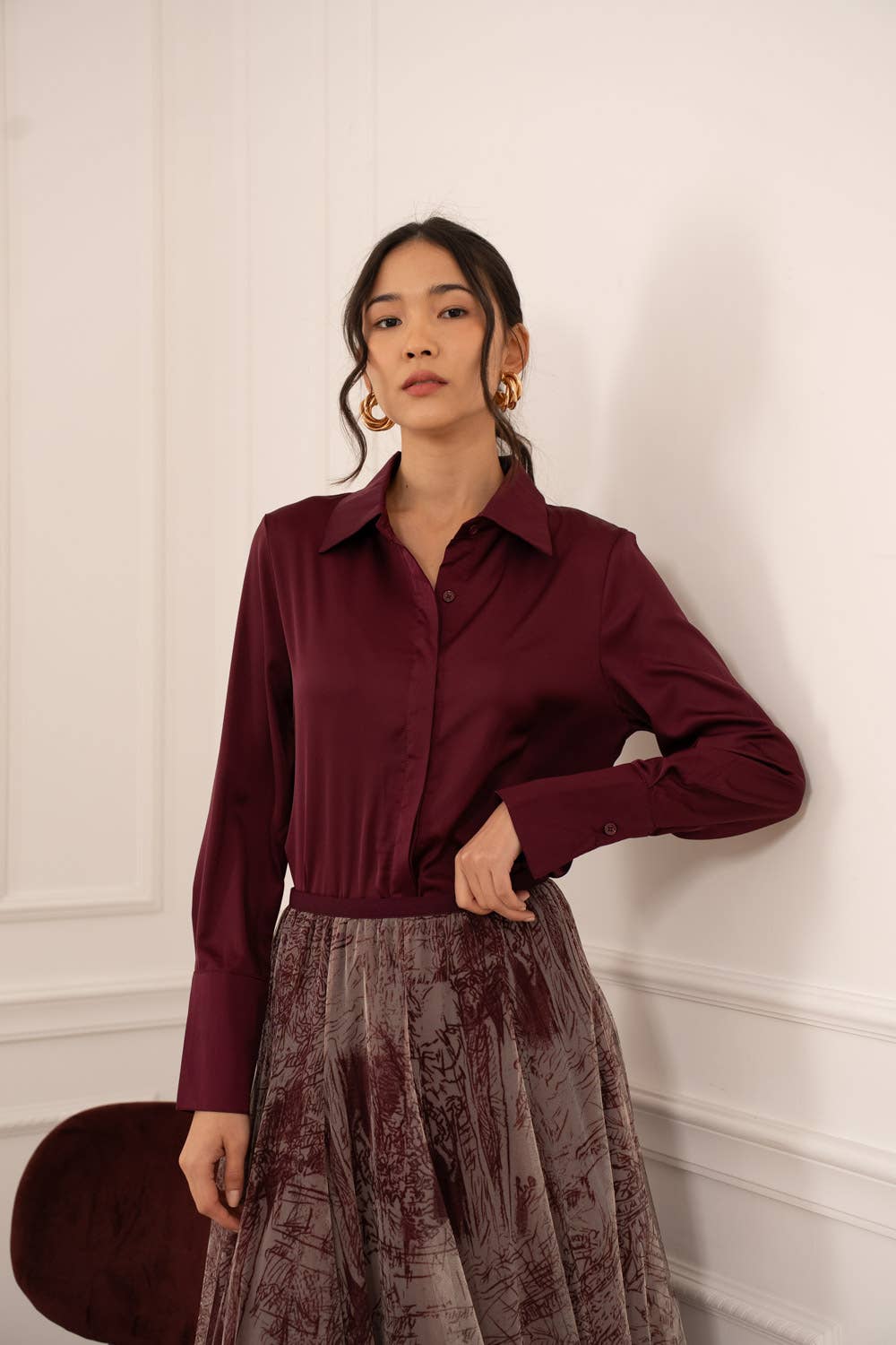 CHOKLATE PARIS – wholesale Tröja med knappar – Dam – Léa-skjorta i satin (S-M-L-XL) - CK0809125