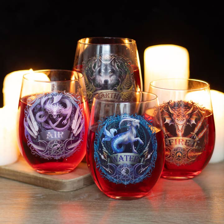 Something Different Wholesale - Wholesale Wine Glass - Set of 4 Elemental Stemless Wine Glasses by Anne Stokes