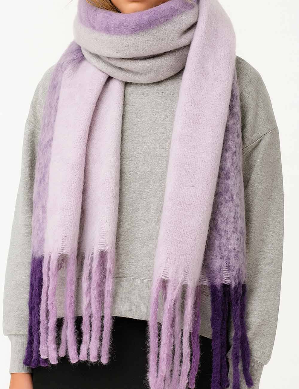 Sweetkama - Wholesale Scarf - Women's - Ladies Color Block Fringe Knit Scarf4