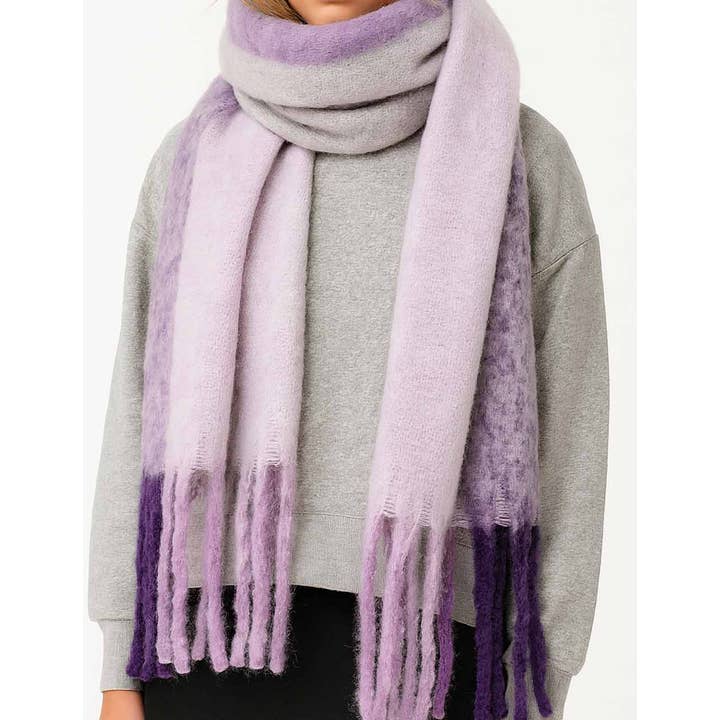 Sweetkama - Wholesale Scarf - Women's - Ladies Color Block Fringe Knit Scarf4