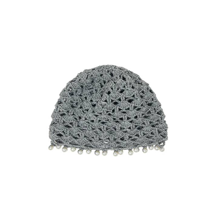 Tétè Accessories - Wholesale Beanie - Women's - Cappello a cuffia in lana grigia all'uncinetto con perle0