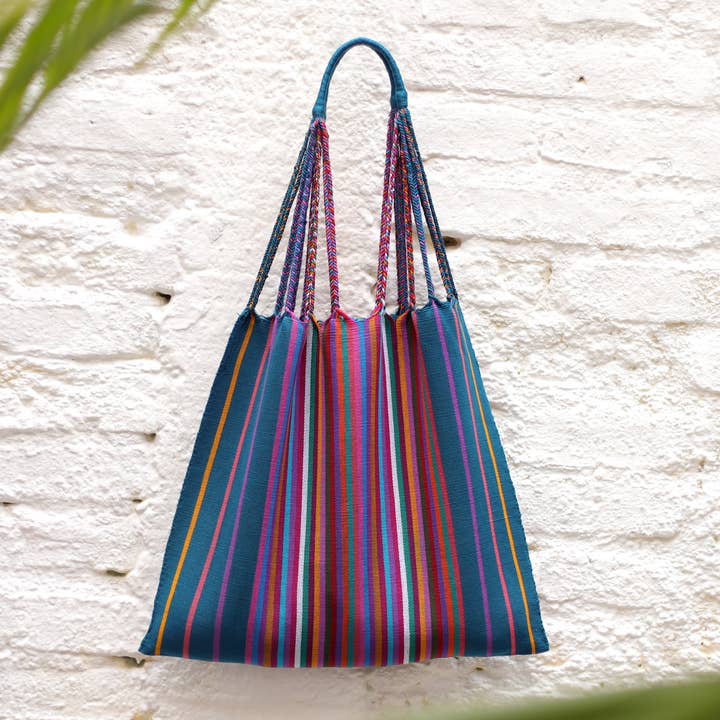 LUZ Collection - Vendita all'ingrosso Borsa tote - Donna - Las Rayas - Borsa con motivo a righe arcobaleno, colore: Verdoso0