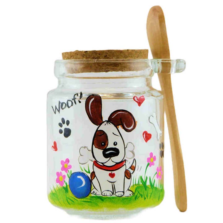 Dog Pet Puppy Hand Painted Treat Honey Jar - Disc for wholesale by Classy Art Designs, LLC