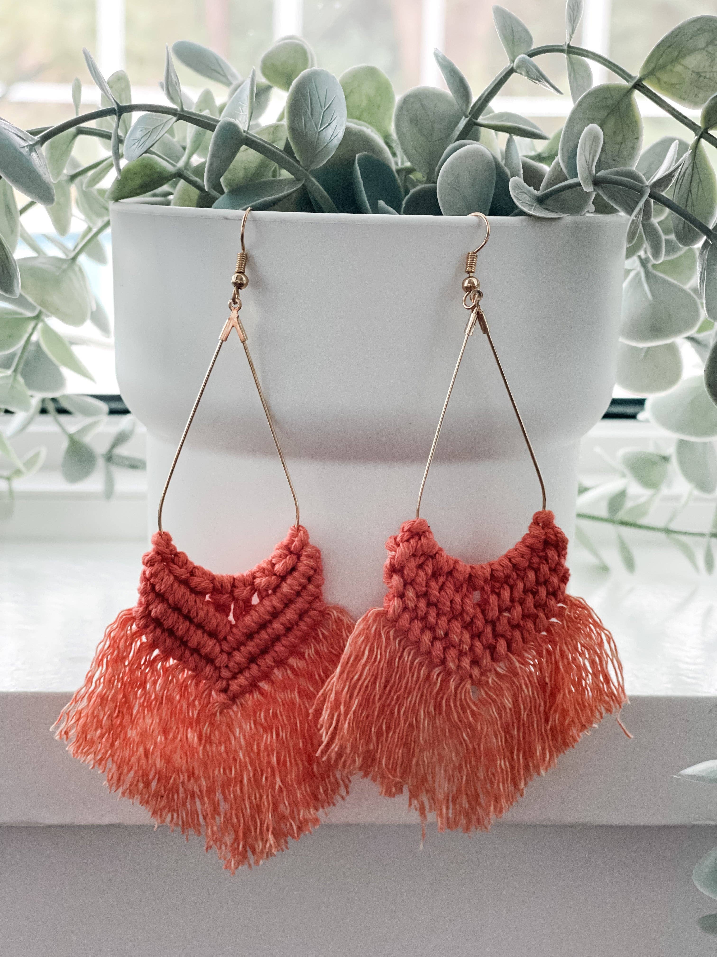 Harris Girls & Co. - Wholesale Tassel Earrings - Boho Macrame Earrings "Coral"1