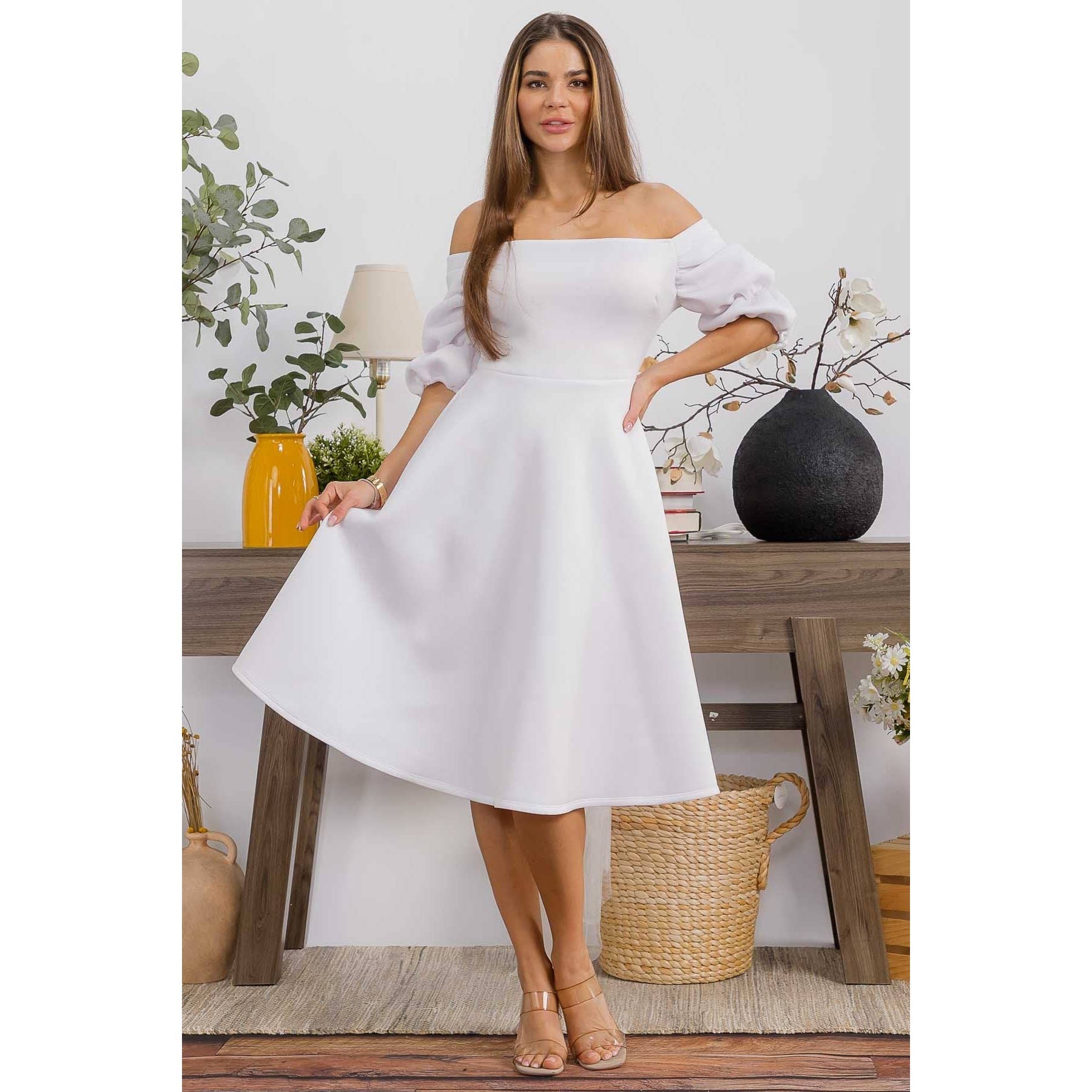 DORCAS - Vendita all'ingrosso Vestito - Donna - ABITO MIDI FLUIDO SUPER TECNOLOGICO BELLISSIMO A SPALLE SCOPERTE0