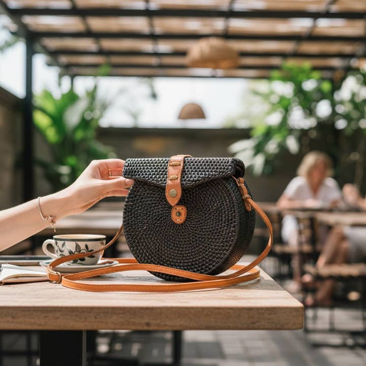 Saddle Back Rattan Crossbody Bag – Handwoven Natural Cane for wholesale by Handicraft Heaven