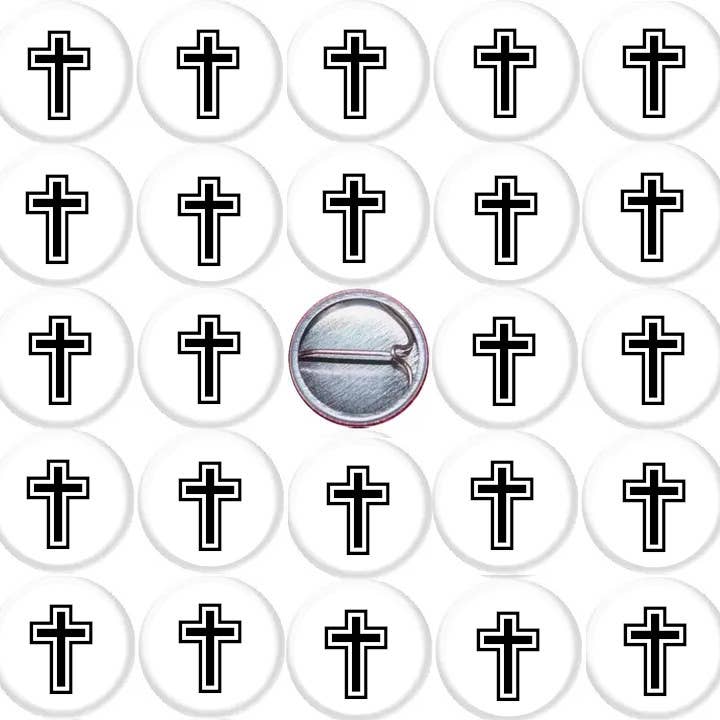 25 Cross 1" inch (25mm) button pins Jesus Christ bible God for wholesale by Pinbax Express
