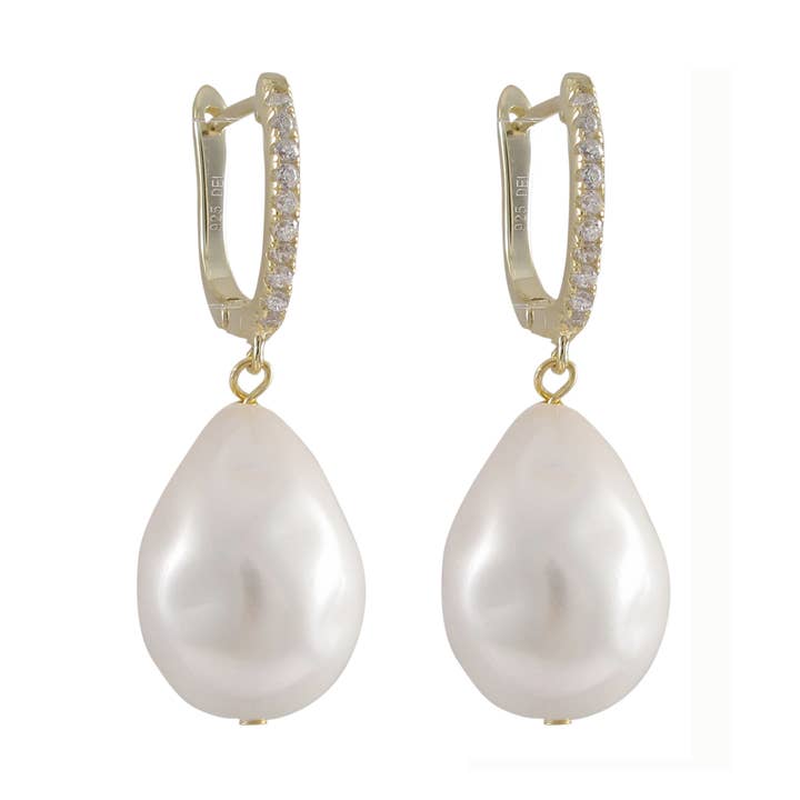 Vergulde zilveren CZ Lever Back Shell Pareloorbellen voor wholesale door Dlux Jewels