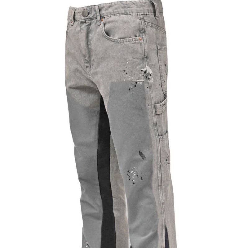 FurDecoration – calças de ganga - Homem por atacado – Calças jeans flare masculinas com patches adesivos0